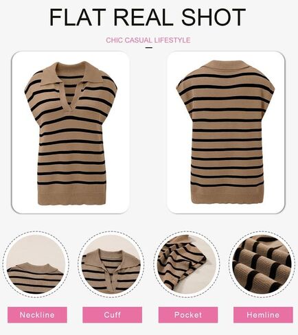 SHEWIN Women's Tops Cap Short Sleeve Shirts Casual Collared Knit Striped Pullover Sweaters in Saudi Arabia