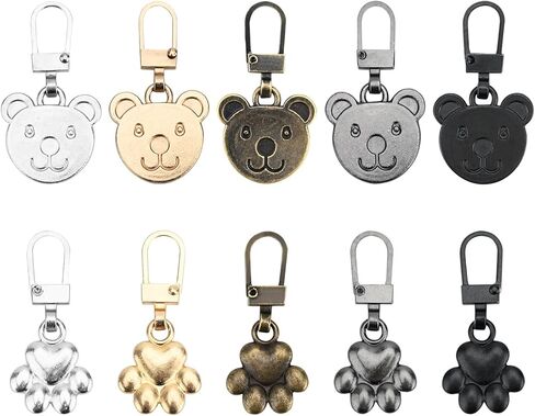 Bekecidi 10 PCS Zipper Pull Replacement, Detachable Zip Pulls Metal Zipper Gripper Zip Repair Pull Tab Zipper Pull Replacement Slider Kit for Coat Jacket Handbags Backpack (Bear, Paw) in Kuwait