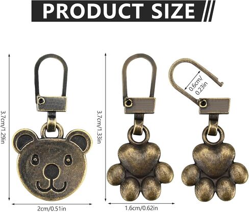 Bekecidi 10 PCS Zipper Pull Replacement, Detachable Zip Pulls Metal Zipper Gripper Zip Repair Pull Tab Zipper Pull Replacement Slider Kit for Coat Jacket Handbags Backpack (Bear, Paw) in Kuwait