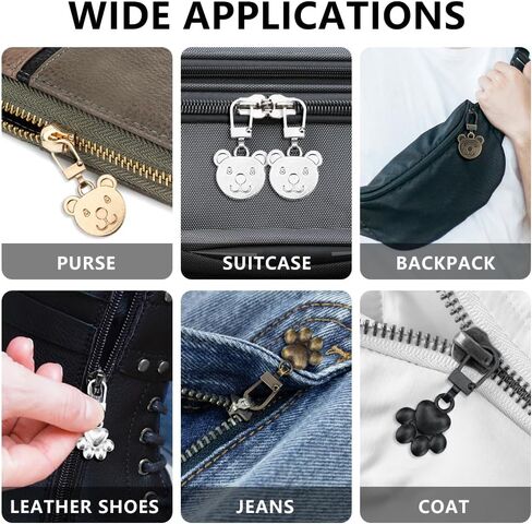 Bekecidi 10 PCS Zipper Pull Replacement, Detachable Zip Pulls Metal Zipper Gripper Zip Repair Pull Tab Zipper Pull Replacement Slider Kit for Coat Jacket Handbags Backpack (Bear, Paw) in Kuwait