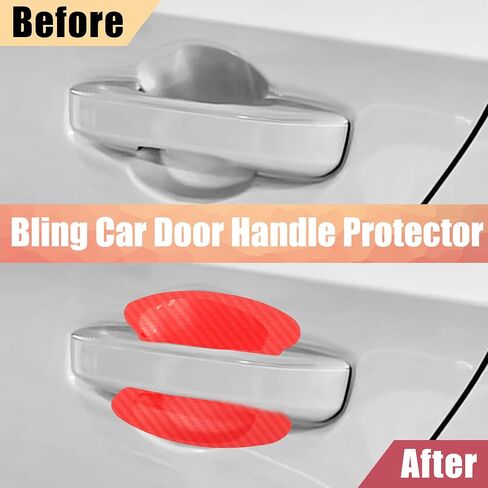 X AUTOHAUX 4pcs Carbon Fiber Pattern Car Door Handle Bowl Paint Cover Guard Sticker Protector Anti Scratch Protective Film Universal Fit Black in Saudi Arabia
