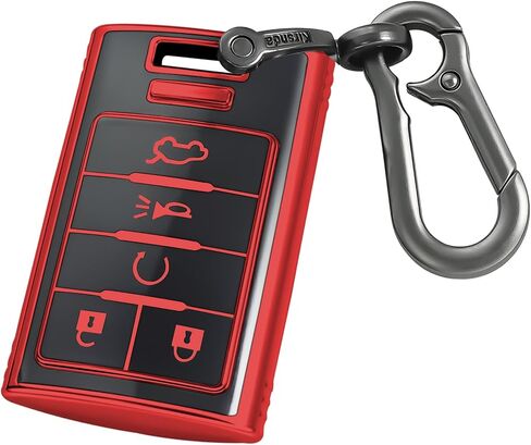 for Cadillac key fob cover with Leather keychain,Fashion Soft TPU Protector Key Shell,Compatible with 2006-2014 CTS DTS Escalade SRX STS Impala Carlo Keyless remote smart key(Black) in Saudi Arabia