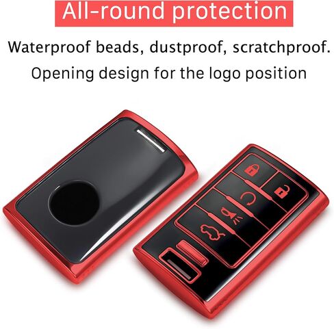 for Cadillac key fob cover with Leather keychain,Fashion Soft TPU Protector Key Shell,Compatible with 2006-2014 CTS DTS Escalade SRX STS Impala Carlo Keyless remote smart key(Black) in Saudi Arabia