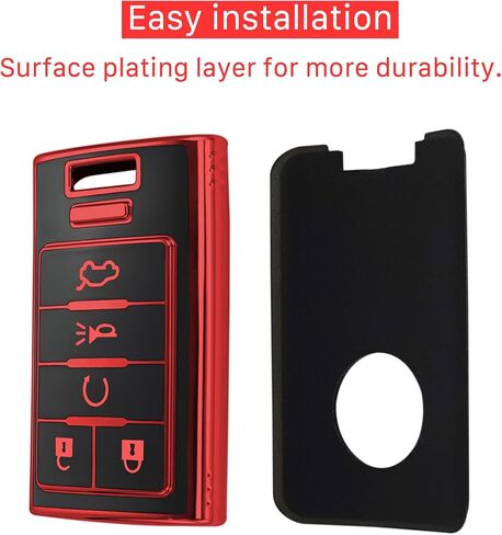 for Cadillac key fob cover with Leather keychain,Fashion Soft TPU Protector Key Shell,Compatible with 2006-2014 CTS DTS Escalade SRX STS Impala Carlo Keyless remote smart key(Black) in Saudi Arabia