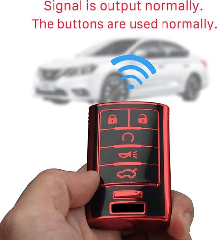 for Cadillac key fob cover with Leather keychain,Fashion Soft TPU Protector Key Shell,Compatible with 2006-2014 CTS DTS Escalade SRX STS Impala Carlo Keyless remote smart key(Black) in Saudi Arabia
