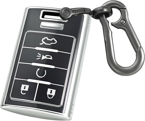 for Cadillac key fob cover with Leather keychain,Fashion Soft TPU Protector Key Shell,Compatible with 2006-2014 CTS DTS Escalade SRX STS Impala Carlo Keyless remote smart key(Black) in Saudi Arabia
