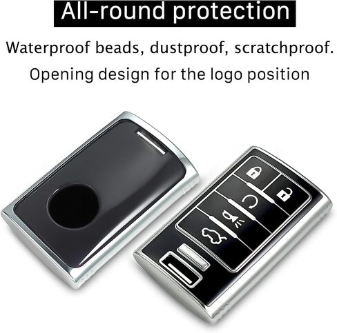 for Cadillac key fob cover with Leather keychain,Fashion Soft TPU Protector Key Shell,Compatible with 2006-2014 CTS DTS Escalade SRX STS Impala Carlo Keyless remote smart key(Black) in Saudi Arabia