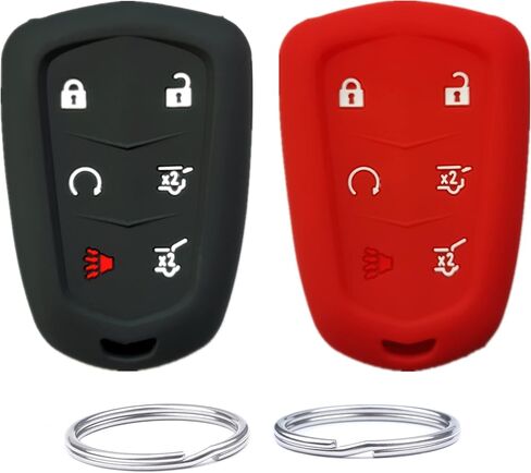 Silicone Key Fob Cover case Compatible with 2015-2019 Cadillac Escalade, Escalade ESV .Part Number：HYQ2AB / HYQ2EB（6 Buttons） (Black+Black) in Saudi Arabia