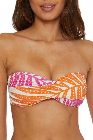 Trina Turk Women's Standard Sheer Bandeau Bikini Top, Adjustable, Tie Back, Tropical Palm Leaf Print, Swimwear Separates in Saudi Arabia