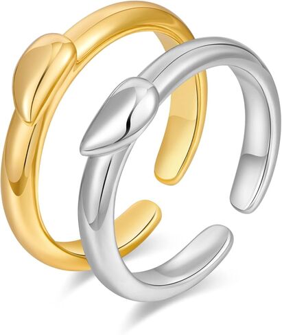 WOWORAMA 2pcs اثنين من لهجة الحب القلب خواتم مجموعة للنساء زوجين مطابقة خواتم القلب الذهب والفضة خواتم المفصل الحب التراص حلقات ميدي حلقات رقيقة قابلة للتعديل in Kuwait