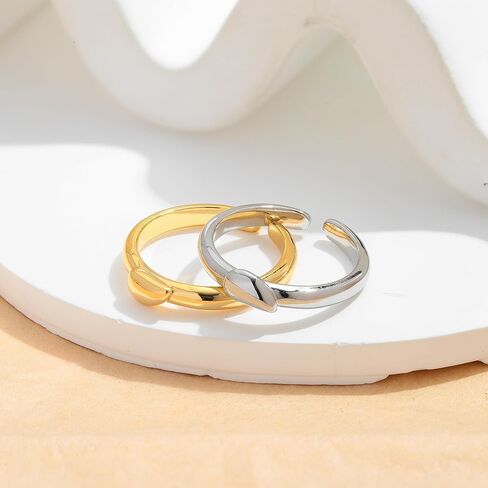 WOWORAMA 2pcs اثنين من لهجة الحب القلب خواتم مجموعة للنساء زوجين مطابقة خواتم القلب الذهب والفضة خواتم المفصل الحب التراص حلقات ميدي حلقات رقيقة قابلة للتعديل in Kuwait
