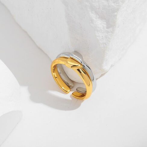 WOWORAMA 2pcs اثنين من لهجة الحب القلب خواتم مجموعة للنساء زوجين مطابقة خواتم القلب الذهب والفضة خواتم المفصل الحب التراص حلقات ميدي حلقات رقيقة قابلة للتعديل in Kuwait