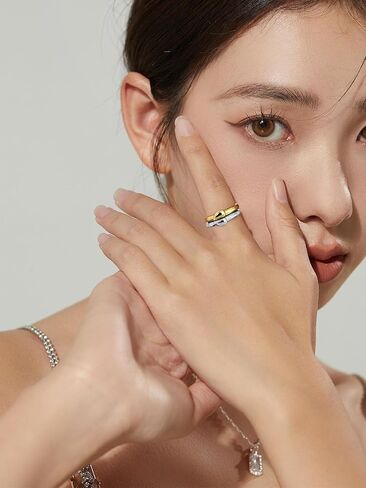 WOWORAMA 2pcs اثنين من لهجة الحب القلب خواتم مجموعة للنساء زوجين مطابقة خواتم القلب الذهب والفضة خواتم المفصل الحب التراص حلقات ميدي حلقات رقيقة قابلة للتعديل in Kuwait