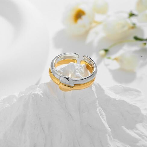 WOWORAMA 2pcs اثنين من لهجة الحب القلب خواتم مجموعة للنساء زوجين مطابقة خواتم القلب الذهب والفضة خواتم المفصل الحب التراص حلقات ميدي حلقات رقيقة قابلة للتعديل in Kuwait