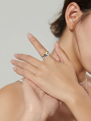 WOWORAMA 2pcs اثنين من لهجة الحب القلب خواتم مجموعة للنساء زوجين مطابقة خواتم القلب الذهب والفضة خواتم المفصل الحب التراص حلقات ميدي حلقات رقيقة قابلة للتعديل in Kuwait