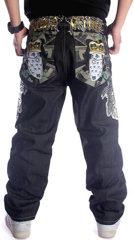 Ruiatoo Mens Jeans Fashion Skateboard Pants Snake Embroidery Baggy Jeans Hip Hop Denim Black Trousers in Saudi Arabia