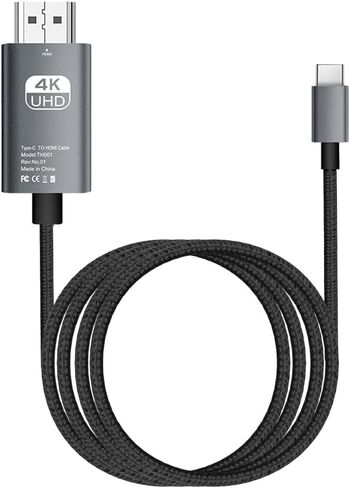 كابل USB C إلى HDMI بطول 6.5 قدم من سبائك الألومنيوم سلك مضفر من النايلون، محول فيديو من النوع C إلى HDMI، كابل محول توصيل تلفزيوني بدقة 4K HD، للهواتف والأجهزة اللوحية والكمبيوتر المحمول (كابل PVC) in Kuwait