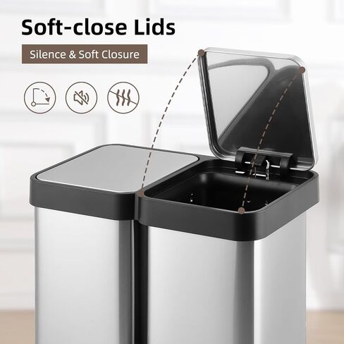 GAOMON Trash Can, 16 Gal Dual Garbage Can & Recycle Bin, 2 Compartments & 2 Pedal, Soft Close Lid and Airtight, for Home, Office, Business in Saudi Arabia