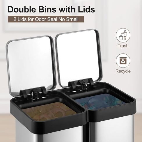 GAOMON Trash Can, 16 Gal Dual Garbage Can & Recycle Bin, 2 Compartments & 2 Pedal, Soft Close Lid and Airtight, for Home, Office, Business in Saudi Arabia