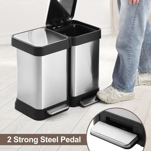 GAOMON Trash Can, 16 Gal Dual Garbage Can & Recycle Bin, 2 Compartments & 2 Pedal, Soft Close Lid and Airtight, for Home, Office, Business in Saudi Arabia