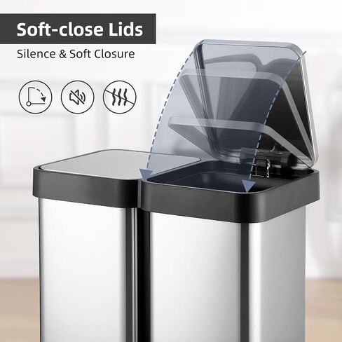 GAOMON Trash Can, 16 Gal Dual Garbage Can & Recycle Bin, 2 Compartments & 2 Pedal, Soft Close Lid and Airtight, for Home, Office, Business in Saudi Arabia