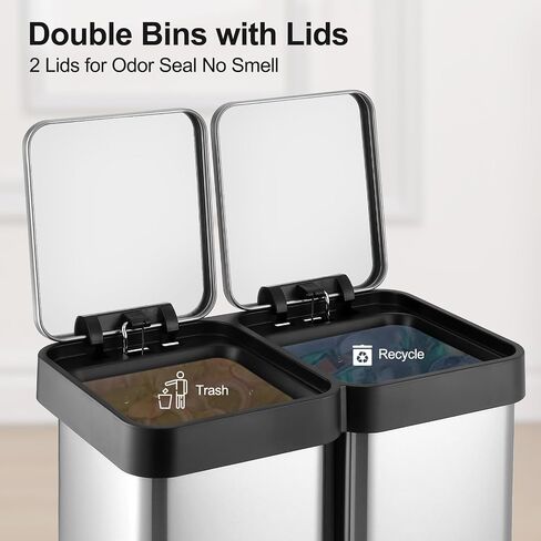 GAOMON Trash Can, 16 Gal Dual Garbage Can & Recycle Bin, 2 Compartments & 2 Pedal, Soft Close Lid and Airtight, for Home, Office, Business in Saudi Arabia