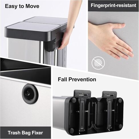 GAOMON Trash Can, 16 Gal Dual Garbage Can & Recycle Bin, 2 Compartments & 2 Pedal, Soft Close Lid and Airtight, for Home, Office, Business in Saudi Arabia