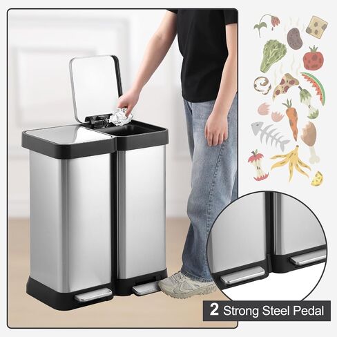 GAOMON Trash Can, 16 Gal Dual Garbage Can & Recycle Bin, 2 Compartments & 2 Pedal, Soft Close Lid and Airtight, for Home, Office, Business in Saudi Arabia