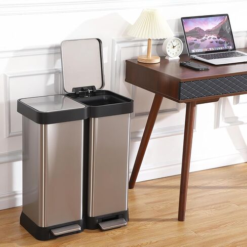 GAOMON Trash Can, 16 Gal Dual Garbage Can & Recycle Bin, 2 Compartments & 2 Pedal, Soft Close Lid and Airtight, for Home, Office, Business in Saudi Arabia