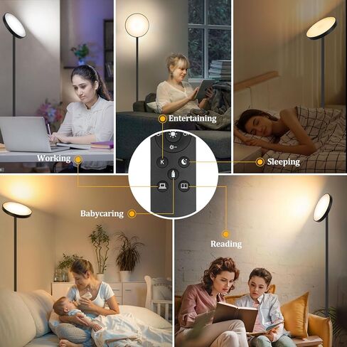 مصباح أرضي، مصباح أرضي ساطع 2400 لومن لغرفة المعيشة، مصباح أرضي حديث LED مع تعتيم 2700K-6000K، مصباح قائم بطول 69 بوصة مع جهاز تحكم عن بعد ومفتاح قدم لمكتب غرفة النوم in Kuwait