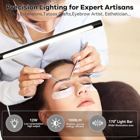 مصباح أرضي LED بإضاءة لاش بقدرة 12 وات 1000 لومن - ضوء واقف ساطع خافت مع رقبة معقوفة قابلة للتعديل لتمديد الرموش، والوشم، وصالونات الوجه، والمكياج، وضوء وشم قابل للانحناء لأخصائيي التجميل والحرف اليدوية in Kuwait