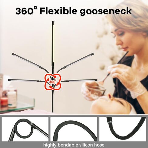مصباح أرضي LED بإضاءة لاش بقدرة 12 وات 1000 لومن - ضوء واقف ساطع خافت مع رقبة معقوفة قابلة للتعديل لتمديد الرموش، والوشم، وصالونات الوجه، والمكياج، وضوء وشم قابل للانحناء لأخصائيي التجميل والحرف اليدوية in Kuwait