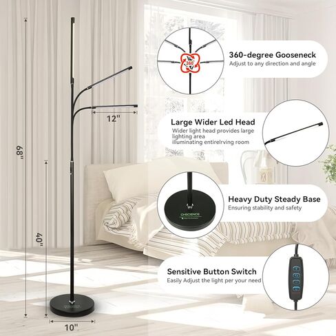 مصباح أرضي LED بإضاءة لاش بقدرة 12 وات 1000 لومن - ضوء واقف ساطع خافت مع رقبة معقوفة قابلة للتعديل لتمديد الرموش، والوشم، وصالونات الوجه، والمكياج، وضوء وشم قابل للانحناء لأخصائيي التجميل والحرف اليدوية in Kuwait