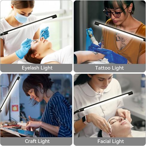 مصباح أرضي LED بإضاءة لاش بقدرة 12 وات 1000 لومن - ضوء واقف ساطع خافت مع رقبة معقوفة قابلة للتعديل لتمديد الرموش، والوشم، وصالونات الوجه، والمكياج، وضوء وشم قابل للانحناء لأخصائيي التجميل والحرف اليدوية in Kuwait