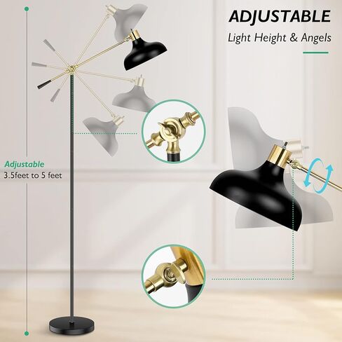 Industrial Floor Lamp for Living Room, Black Modern Arc Standing Lamp, Adjustable Head Reading Standing Lamp for Bedroom, Farmhouse Floor Lamp Indoor Pole Task Lamp for Office, Study Room, Hotel in Kuwait