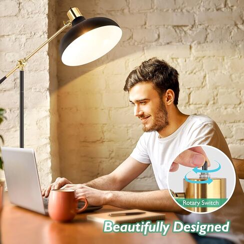 Industrial Floor Lamp for Living Room, Black Modern Arc Standing Lamp, Adjustable Head Reading Standing Lamp for Bedroom, Farmhouse Floor Lamp Indoor Pole Task Lamp for Office, Study Room, Hotel in Kuwait