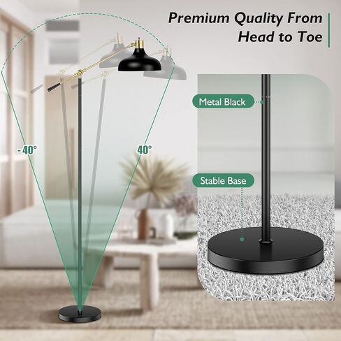 Industrial Floor Lamp for Living Room, Black Modern Arc Standing Lamp, Adjustable Head Reading Standing Lamp for Bedroom, Farmhouse Floor Lamp Indoor Pole Task Lamp for Office, Study Room, Hotel in Kuwait