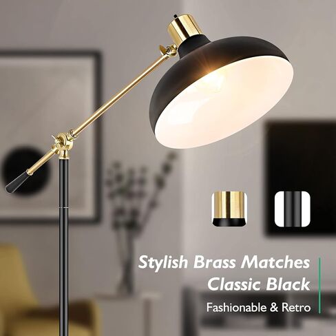 Industrial Floor Lamp for Living Room, Black Modern Arc Standing Lamp, Adjustable Head Reading Standing Lamp for Bedroom, Farmhouse Floor Lamp Indoor Pole Task Lamp for Office, Study Room, Hotel in Kuwait