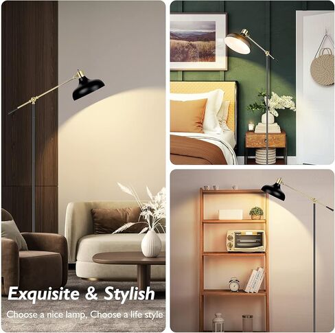 Industrial Floor Lamp for Living Room, Black Modern Arc Standing Lamp, Adjustable Head Reading Standing Lamp for Bedroom, Farmhouse Floor Lamp Indoor Pole Task Lamp for Office, Study Room, Hotel in Kuwait