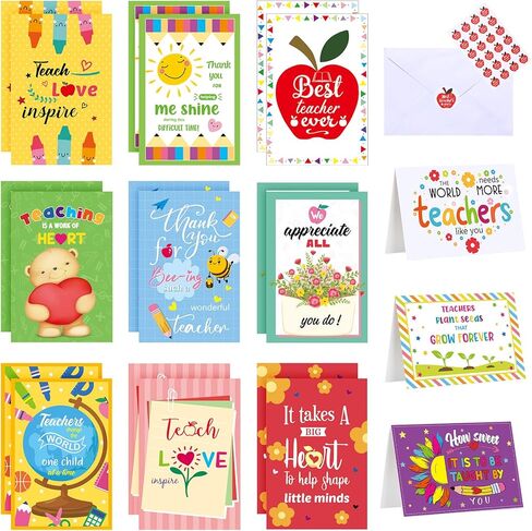Jetec 36 Sets Teacher Thank You Cards for Teacher Appreciation Gift Bulk TeacherS Day Motivational Card for Teacher Best Teacher Ever Card Teacher of the Year Appreciation Gifts (Fresh Style) in Saudi Arabia