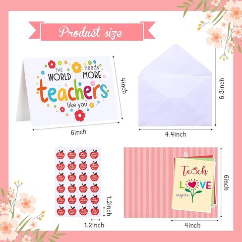 Jetec 36 Sets Teacher Thank You Cards for Teacher Appreciation Gift Bulk TeacherS Day Motivational Card for Teacher Best Teacher Ever Card Teacher of the Year Appreciation Gifts (Fresh Style) in Saudi Arabia