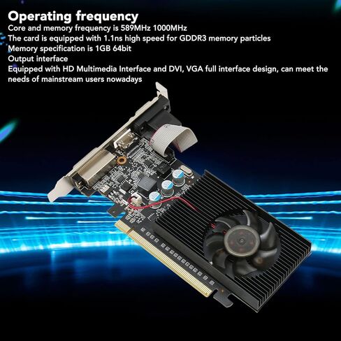 بطاقة رسومات الكمبيوتر، 1 جيجابايت 64 بت GDDR3 589 ميجا هرتز 1000 ميجا هرتز PCIE 2.0 بطاقات رسومات الألعاب، مع HD MI، DVI، واجهة VGA، مروحة تبريد واحدة، لـ DirectX10.1 in Saudi Arabia