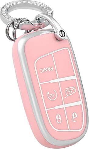 OFFCURVE Key Fob Cover with Keychain for Jeep Dodge, Key Cover Case for Jeep Grand Cherokee Renegade Chrysler 200 300 Dodge Journey Fiat Durango Challenger Key Car Accessories, Pink/Pattern Random in Saudi Arabia