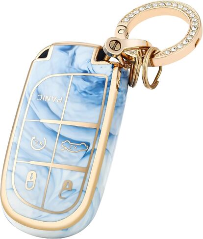 OFFCURVE Key Fob Cover with Keychain for Jeep Dodge, Key Cover Case for Jeep Grand Cherokee Renegade Chrysler 200 300 Dodge Journey Fiat Durango Challenger Key Car Accessories, Pink/Pattern Random in Saudi Arabia