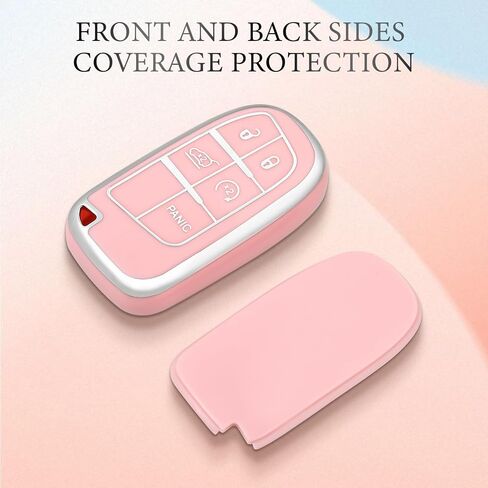 OFFCURVE Key Fob Cover with Keychain for Jeep Dodge, Key Cover Case for Jeep Grand Cherokee Renegade Chrysler 200 300 Dodge Journey Fiat Durango Challenger Key Car Accessories, Pink/Pattern Random in Saudi Arabia