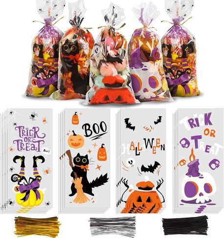 FOIMAS 160pcs Fall Cellophane Bags Thanksgiving Candy Treat Bags Maple Leaves Pumpkin Goody Snack Bags for Fall Thanksgiving Harvest Party Favor Supply in Saudi Arabia
