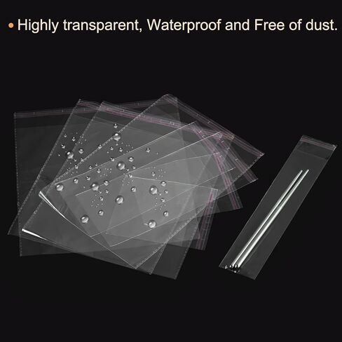 uxcell 200Pcs Clear Cello Bags, 2-1/4" x 9-3/4" Plastic Self Sealing OPP Cello Treat Bags Cello Poly Bags for Packing Cookies Candy Jewelry Gifts, Clear in Saudi Arabia