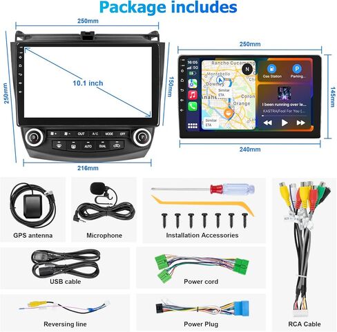 ستيريو راديو السيارة لهوندا أكورد 7th 2003 2004 2005 2006 2007، مع Carplay اللاسلكي، Android Auto، 2G RAM 32G ROM، وحدة رأس مشغل الوسائط المتعددة 10 بوصة، نظام تحديد المواقع العالمي (GPS)، واي فاي، بلوتوث، DSP in Kuwait