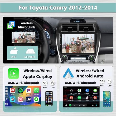[4G+64G] راديو Hikity لسيارة Toyota Camry 2012-2014 Android 13 ستيريو لاسلكي CarpPlay Android Auto، شاشة لمس 9 بوصة في لوحة القيادة نظام ملاحة GPS مع كاميرا احتياطية WiFi BT FM RDS in Saudi Arabia