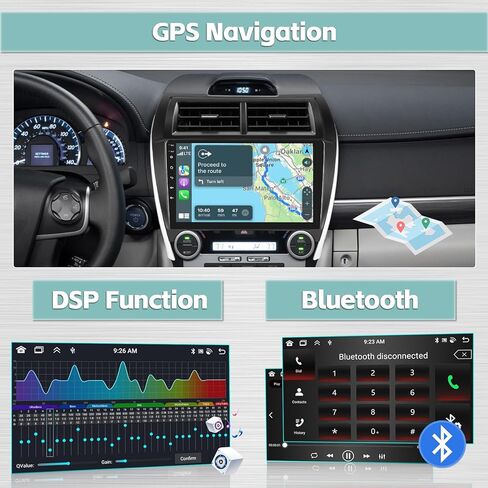 [4G+64G] راديو Hikity لسيارة Toyota Camry 2012-2014 Android 13 ستيريو لاسلكي CarpPlay Android Auto، شاشة لمس 9 بوصة في لوحة القيادة نظام ملاحة GPS مع كاميرا احتياطية WiFi BT FM RDS in Saudi Arabia